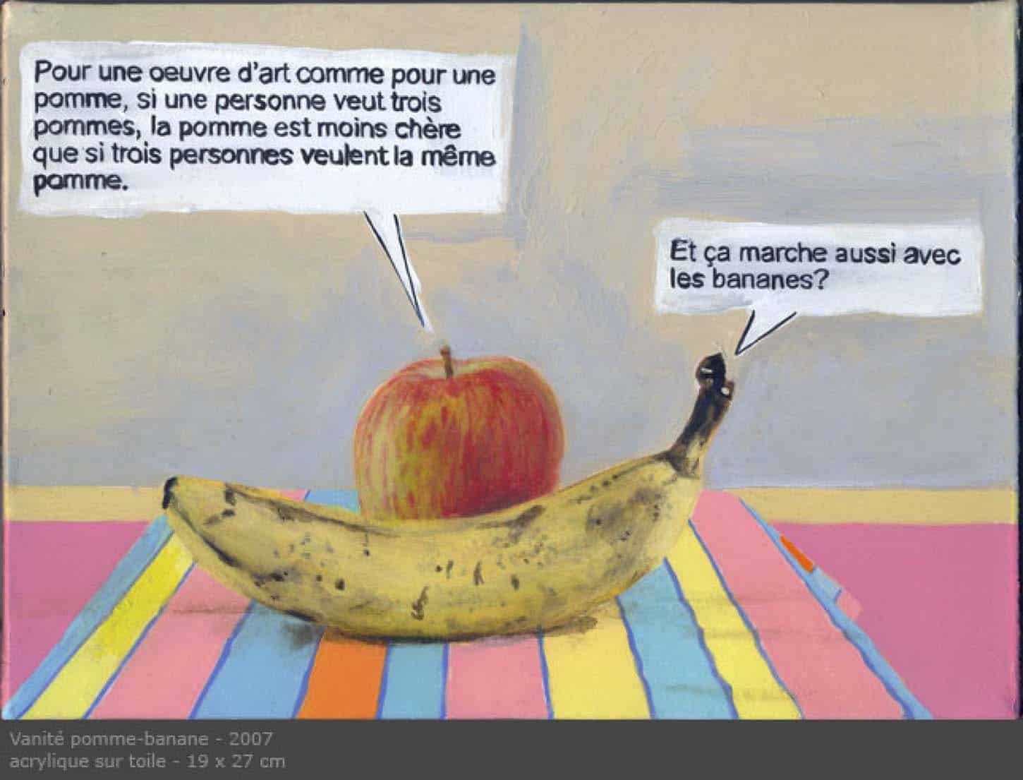 Thierry Lagalla, Vanité pomme-banane, 2007, acrylique sur toile, 19 x 27 cm