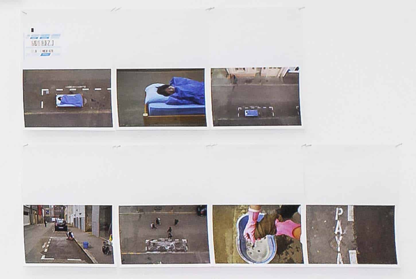 Qingmei Yao, One Hour Occupy Parking Art (détail), Installation: 61 photos 10cmx15cm, ( 24 actions sur la stationnement: 7 March -30 March 2015 )